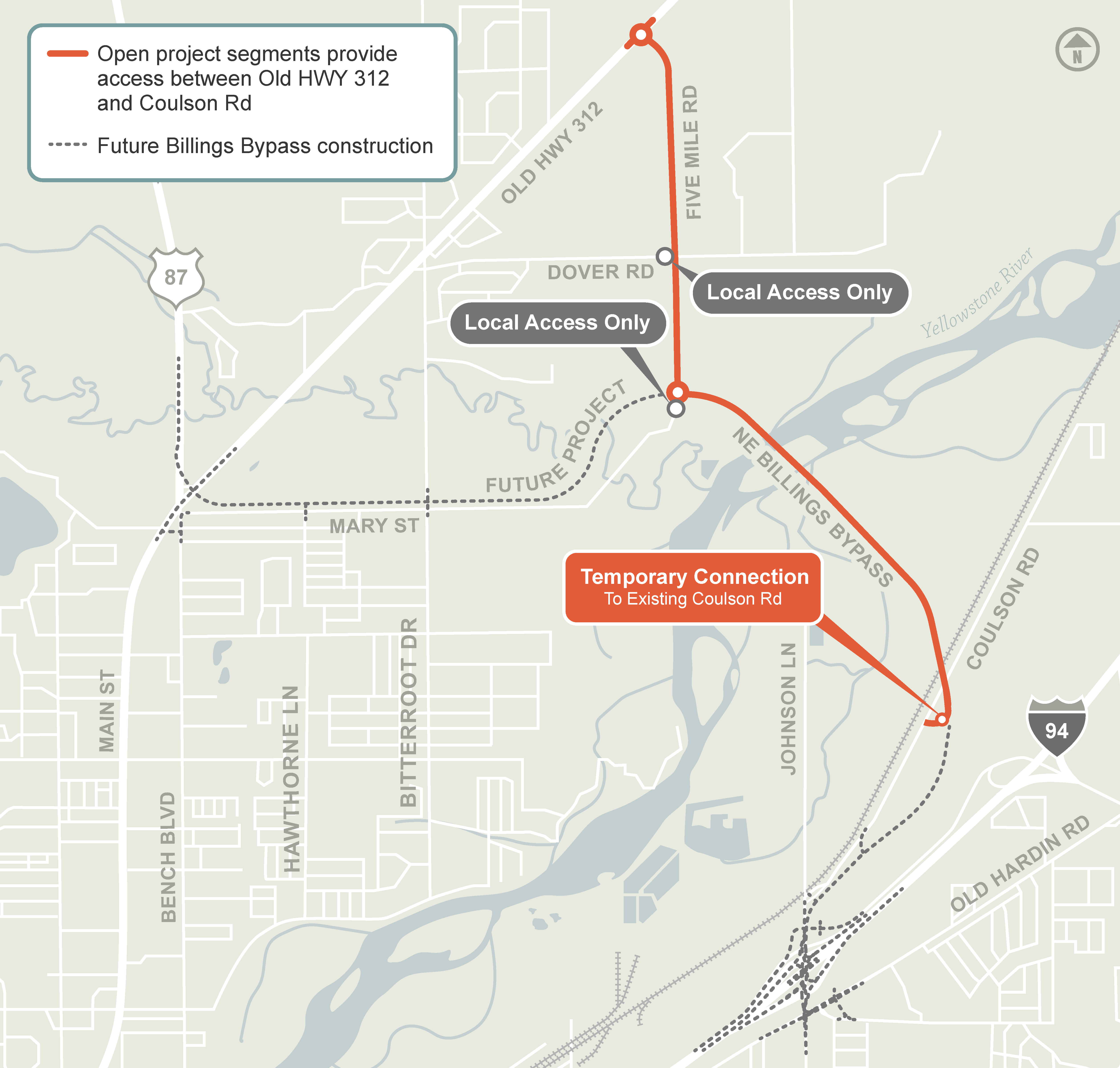 Map of Billings Bypass temporary connection.
